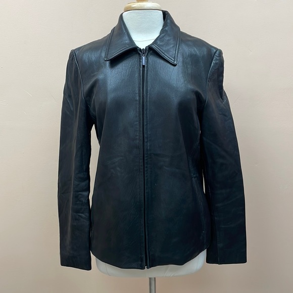 Vintage Nine West 100% Leather Jacket Coat Casual Black